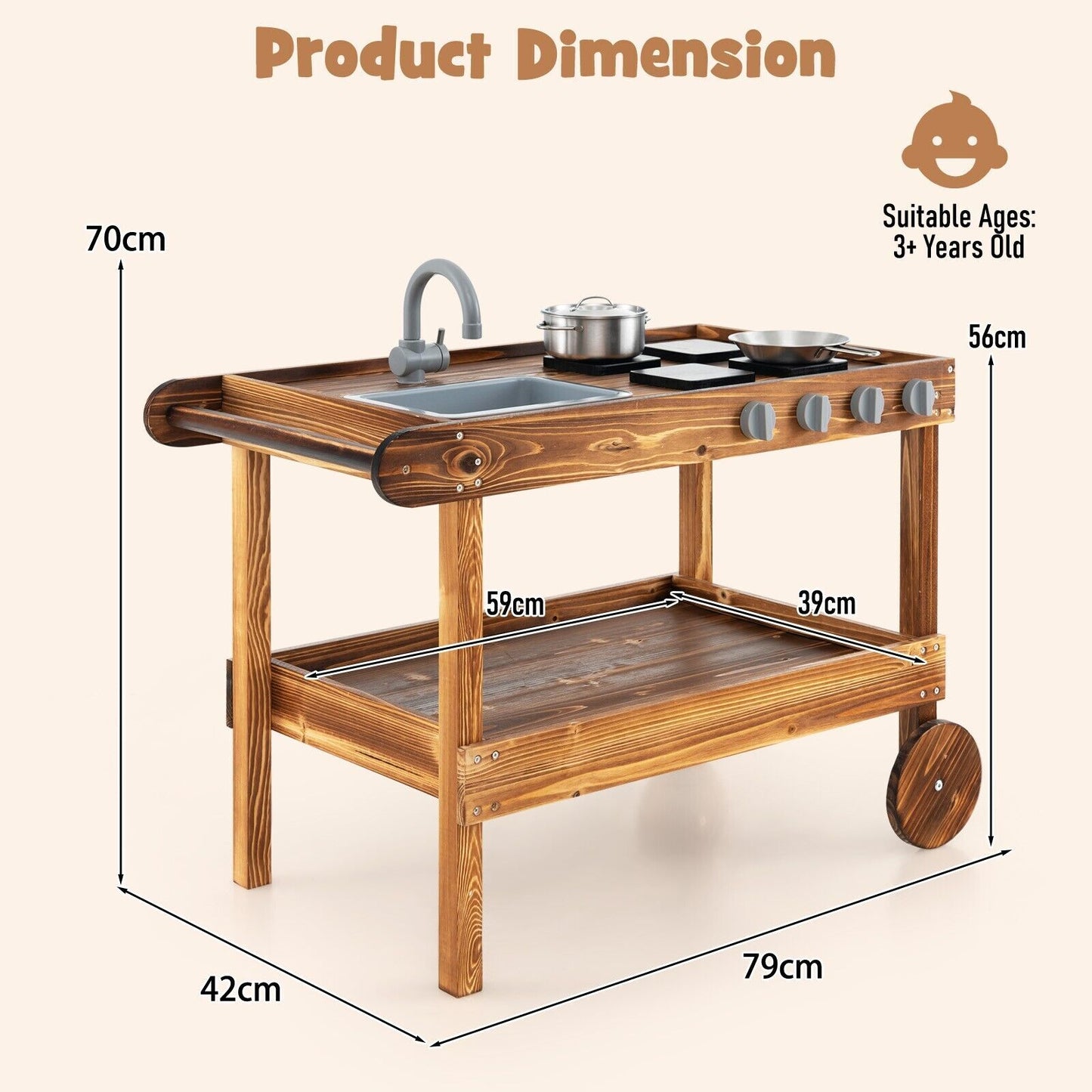 COSTWAY Kids Outdoor Movable Kitchen Robust Toddlers Educational Play Kitchen