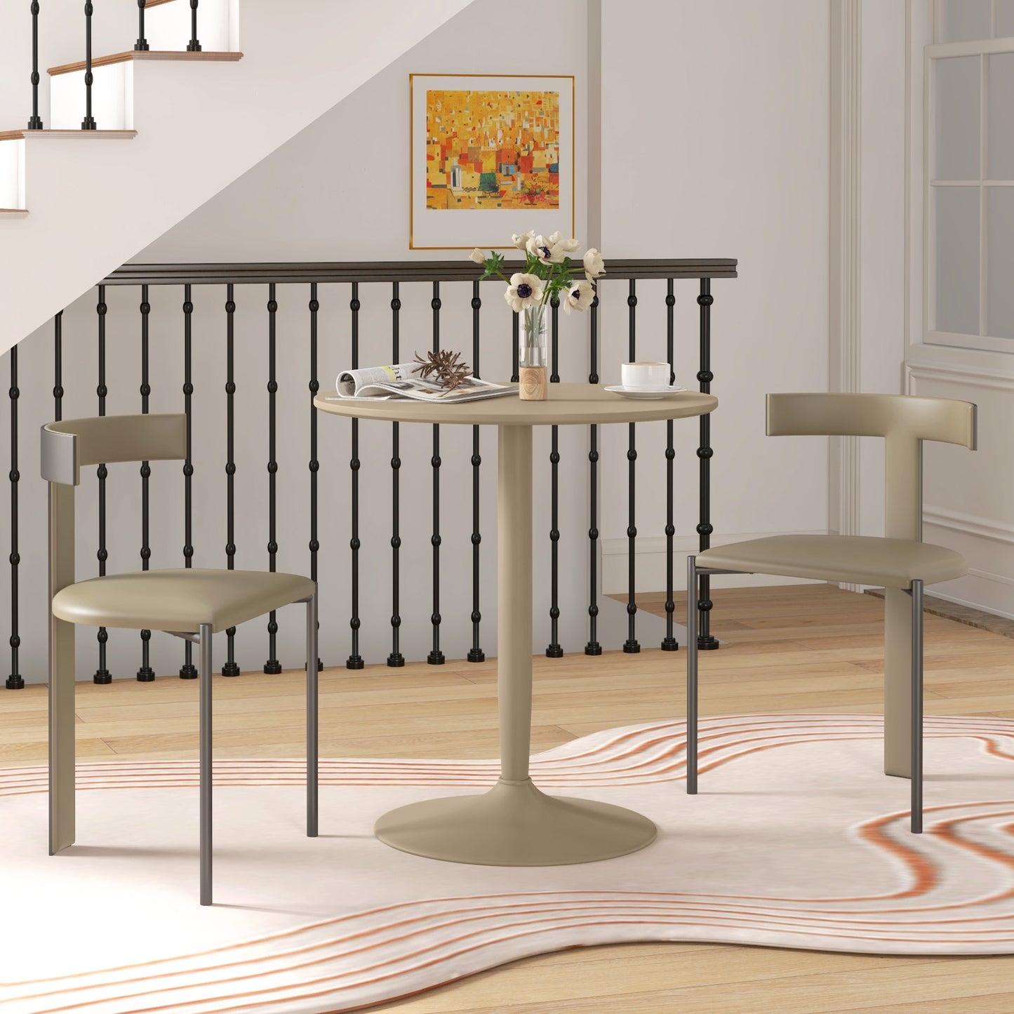 Round Dining Table, Modern Kitchen Table with Steel Base
