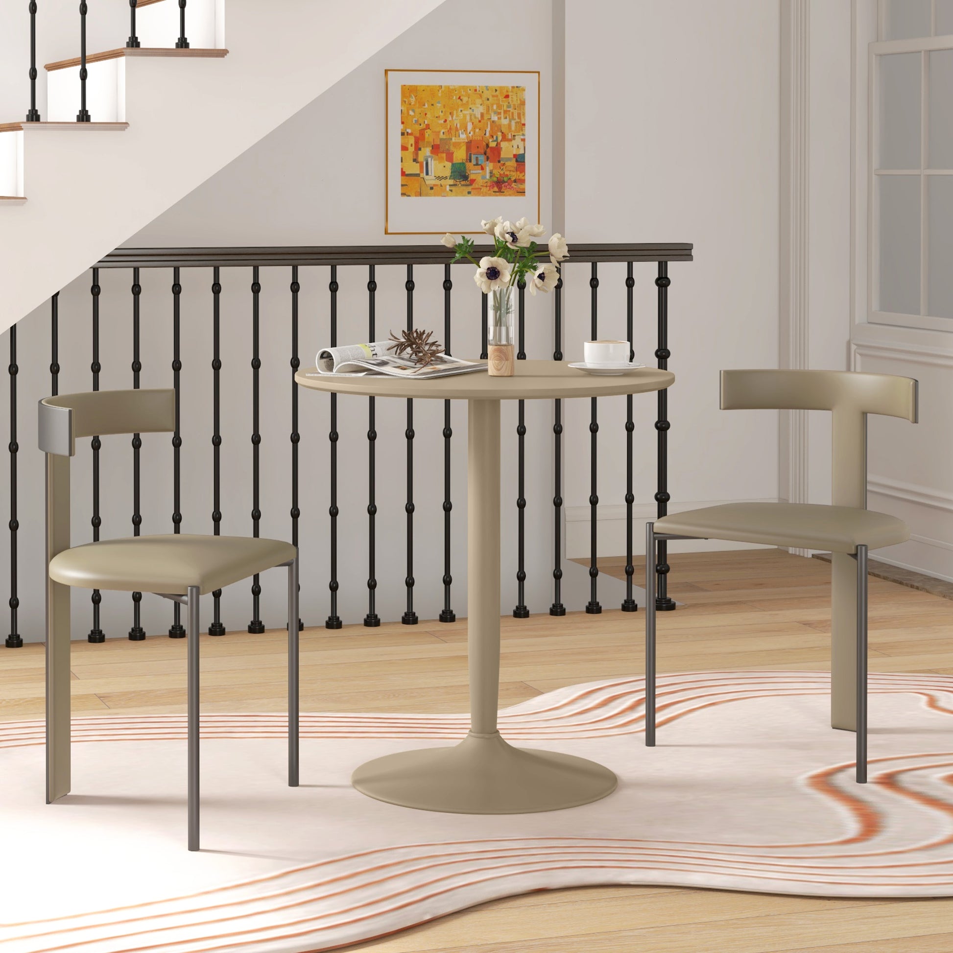 Round Dining Table, Modern Kitchen Table with Steel Base