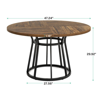 round Dining Table for 4 People, Circle Dining Room Table with Metal Base, 47.2-Inch round Kitchen Dinner Table