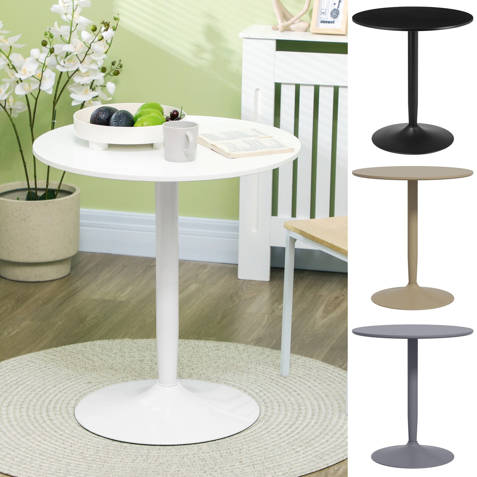 Round Dining Table, Modern Kitchen Table with Steel Base