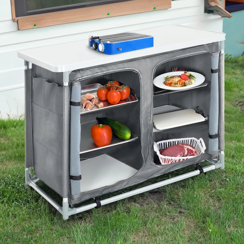 Outdoor Camping Kitchen Dining Table, Outdoor Cooking Table, Portable Kitchen Storage Cabinet Foldable Cabinet