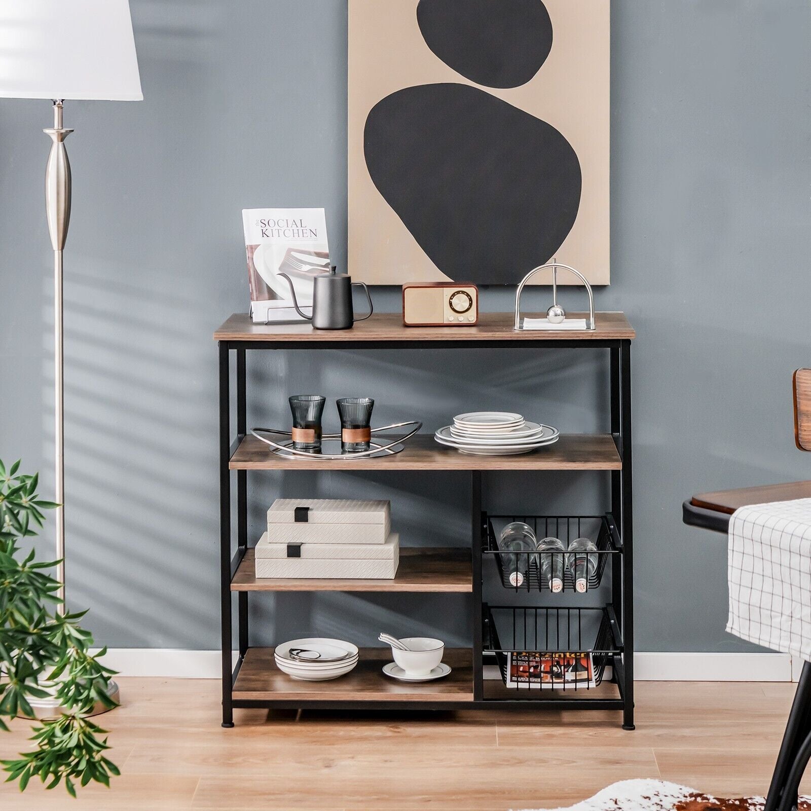 Industrial Kitchen Baker'S Rack with 2 Wire Baskets