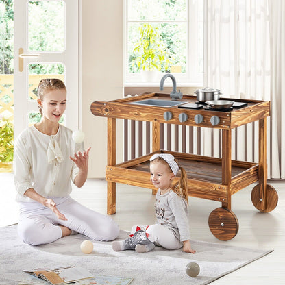 COSTWAY Kids Outdoor Movable Kitchen Robust Toddlers Educational Play Kitchen
