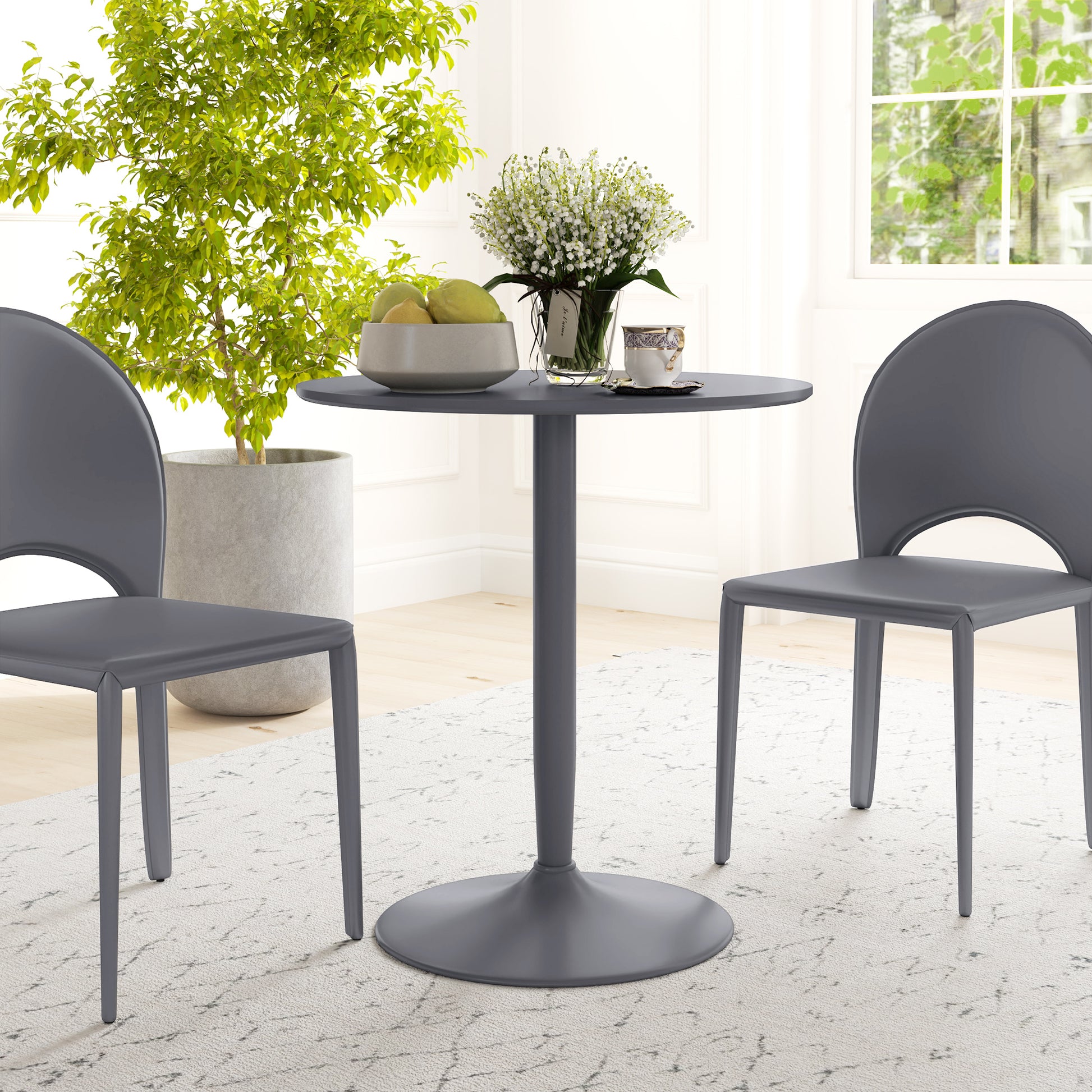 Round Dining Table, Modern Kitchen Table with Steel Base