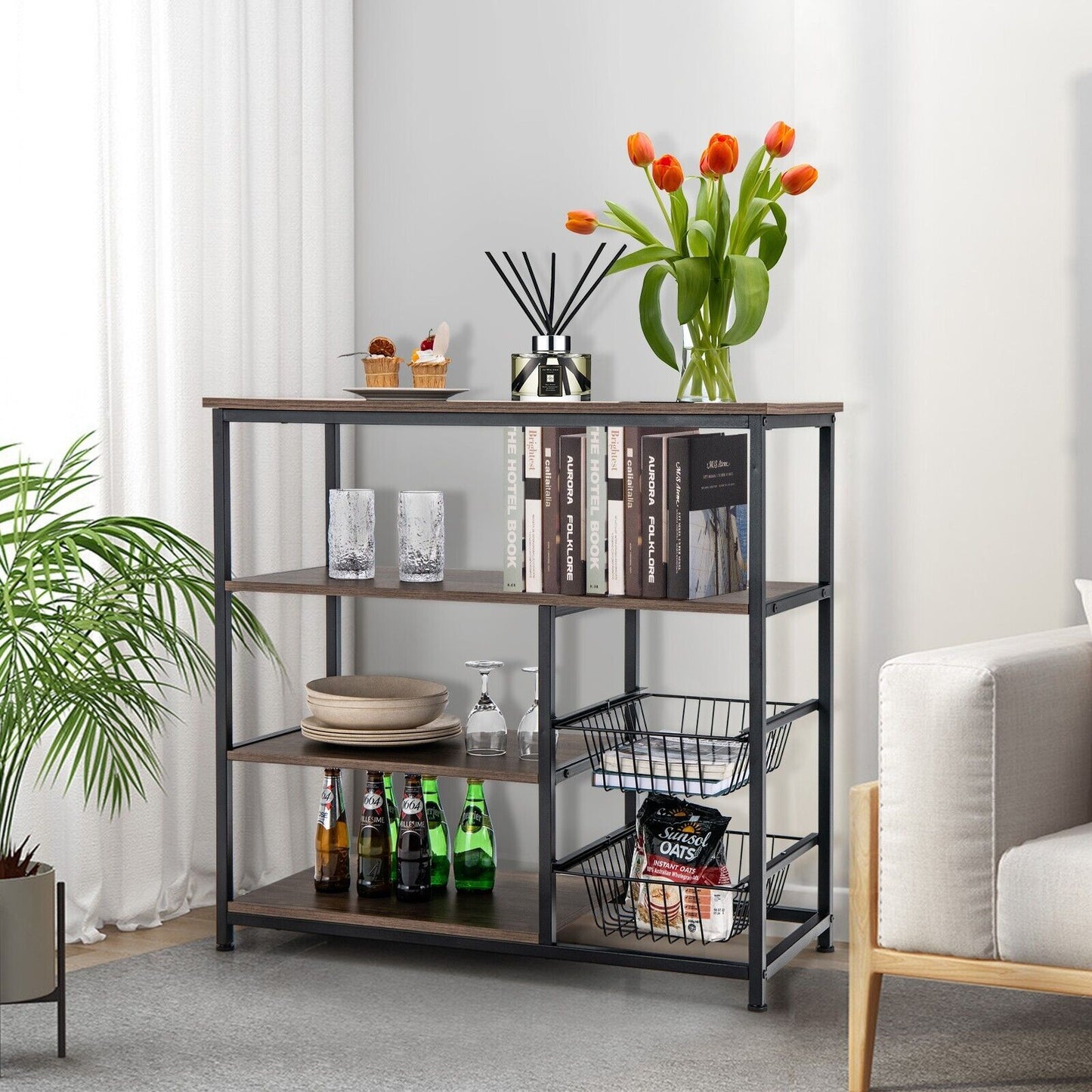 Industrial Kitchen Baker'S Rack with 2 Wire Baskets