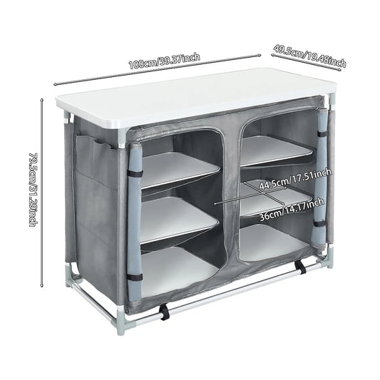 Outdoor Camping Kitchen Dining Table, Outdoor Cooking Table, Portable Kitchen Storage Cabinet Foldable Cabinet