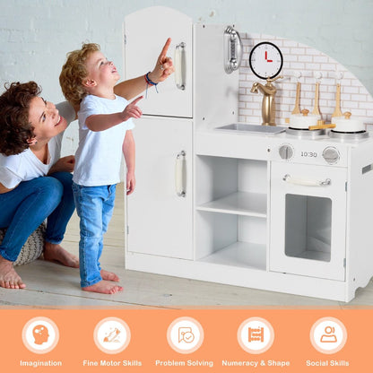Wooden Kitchen Playset with Cookware Accessories and Faucet