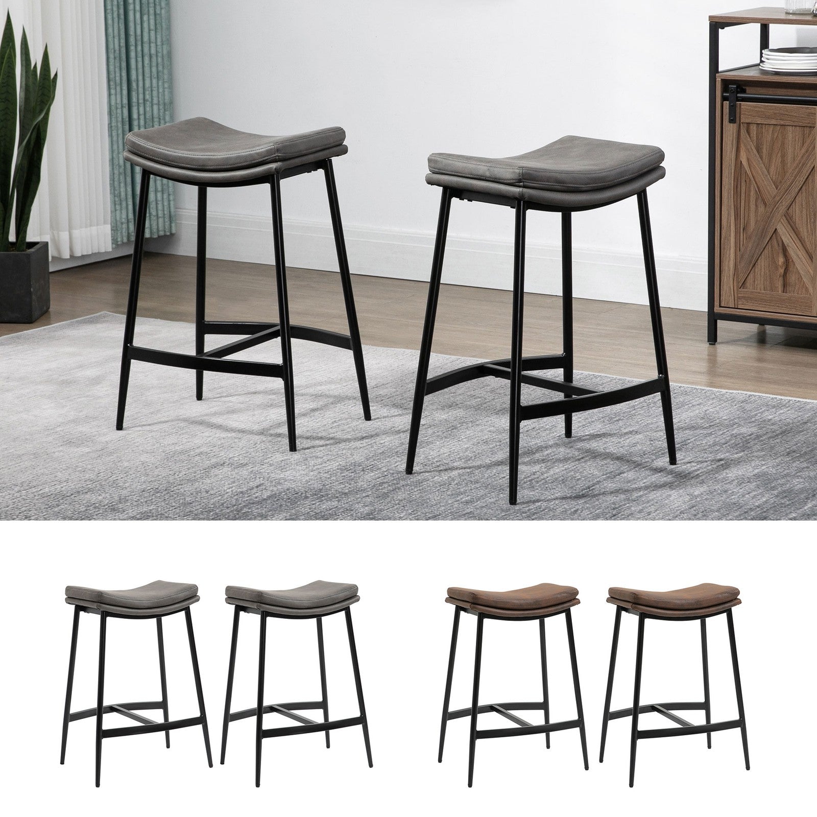 Industrial Bar Stools Set of 2 Kitchen Stools for Dining Room Kitchen