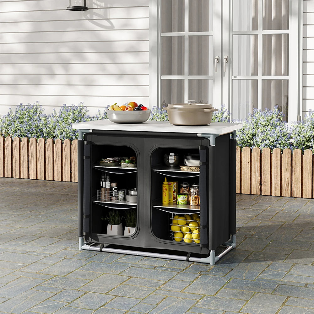 Outdoor Camping Kitchen Dining Table, Outdoor Cooking Table, Portable Kitchen Storage Cabinet Foldable Cabinet