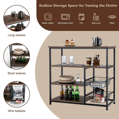 Industrial Kitchen Baker'S Rack with 2 Wire Baskets