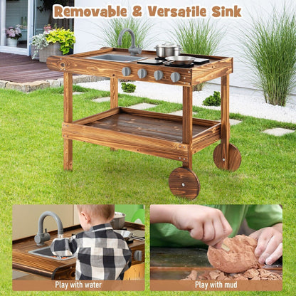 COSTWAY Kids Outdoor Movable Kitchen Robust Toddlers Educational Play Kitchen