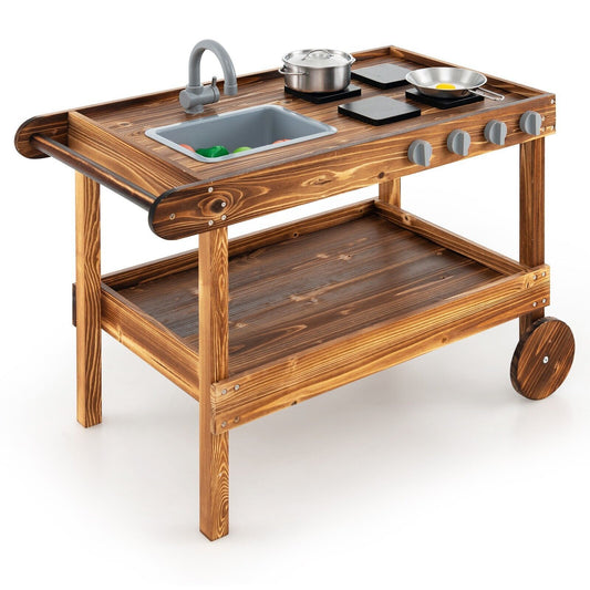 COSTWAY Kids Outdoor Movable Kitchen Robust Toddlers Educational Play Kitchen