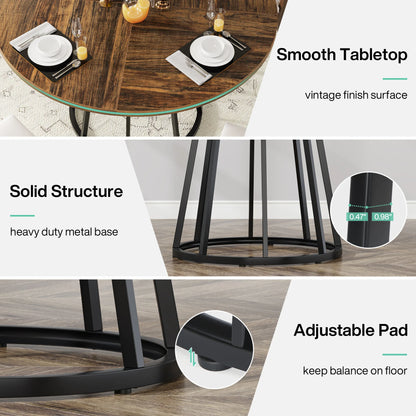 round Dining Table for 4 People, Circle Dining Room Table with Metal Base, 47.2-Inch round Kitchen Dinner Table