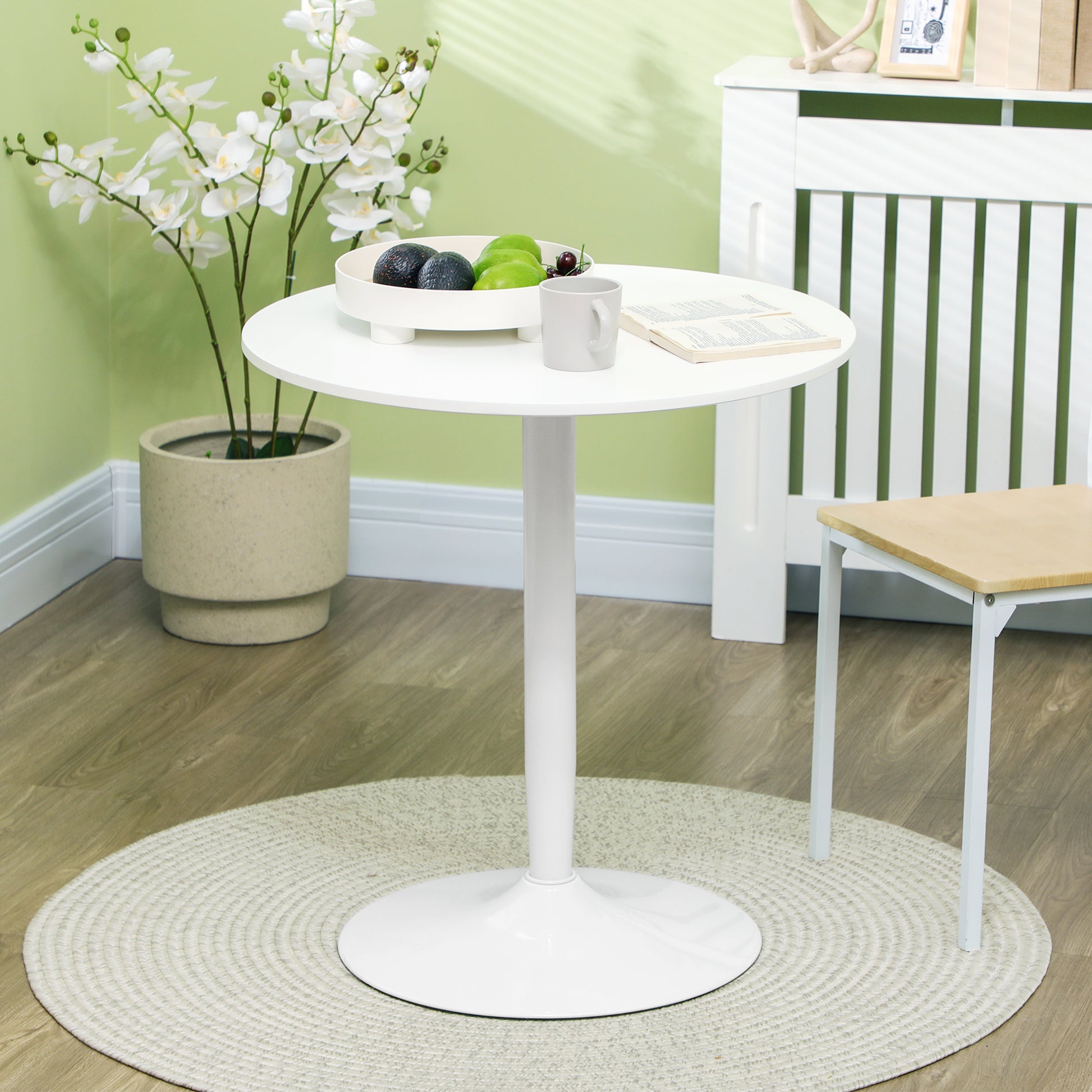 Round Dining Table, Modern Kitchen Table with Steel Base