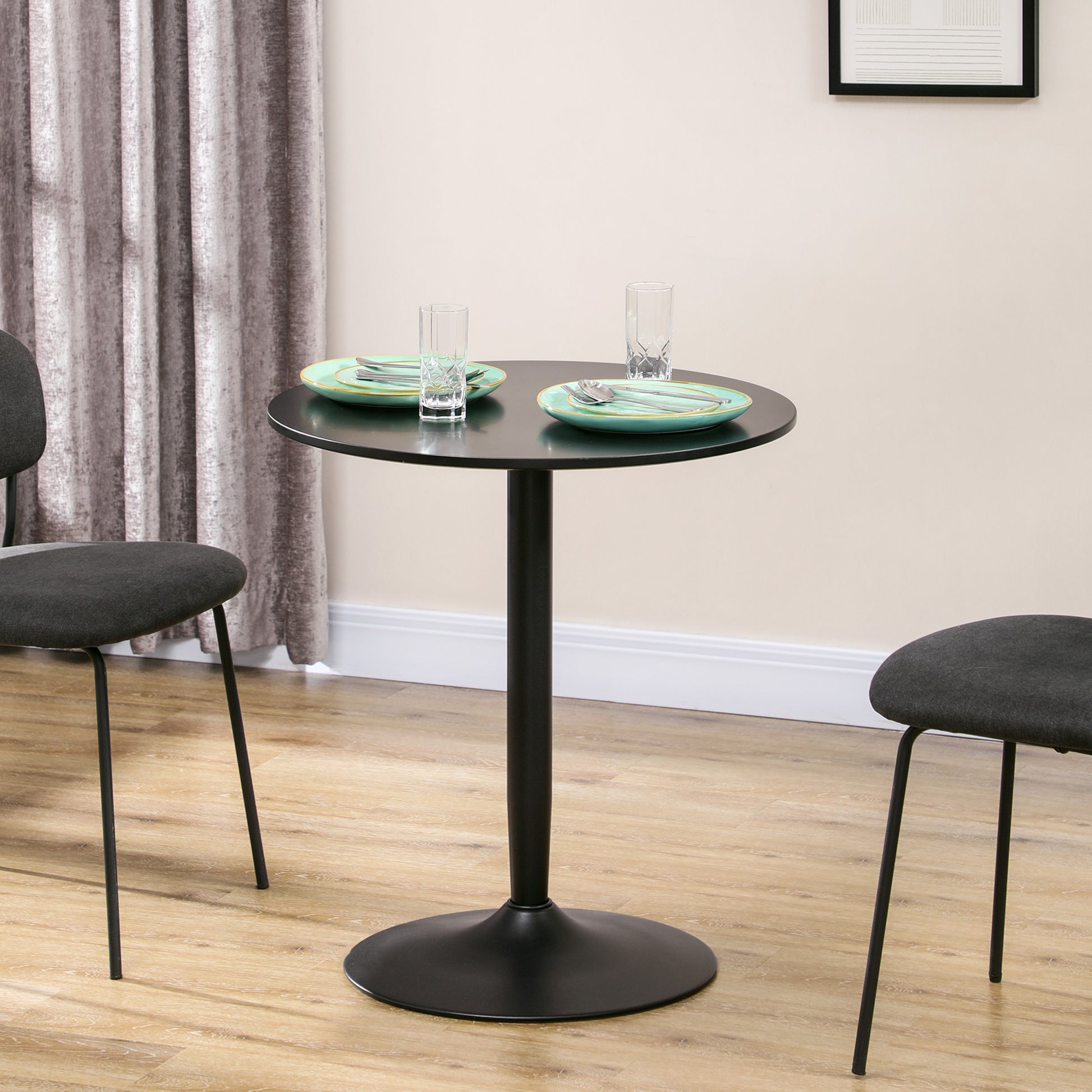 Round Dining Table, Modern Kitchen Table with Steel Base