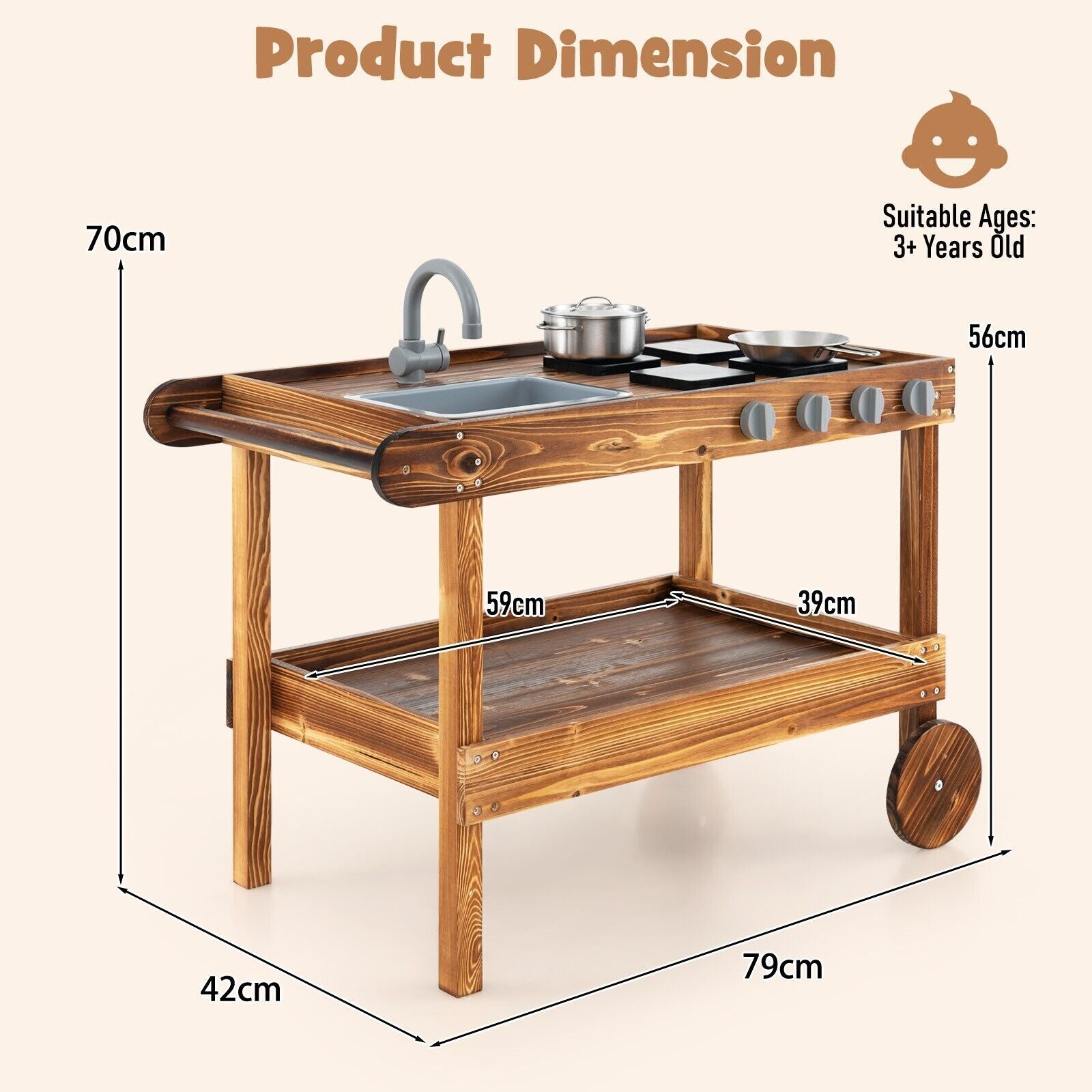 COSTWAY Kids Outdoor Movable Kitchen Robust Toddlers Educational Play Kitchen