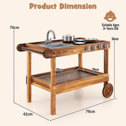 COSTWAY Kids Outdoor Movable Kitchen Robust Toddlers Educational Play Kitchen