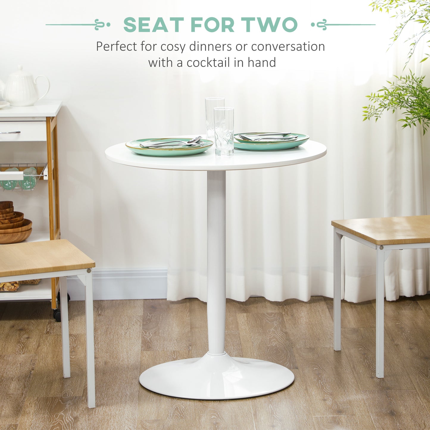 Round Dining Table, Modern Kitchen Table with Steel Base