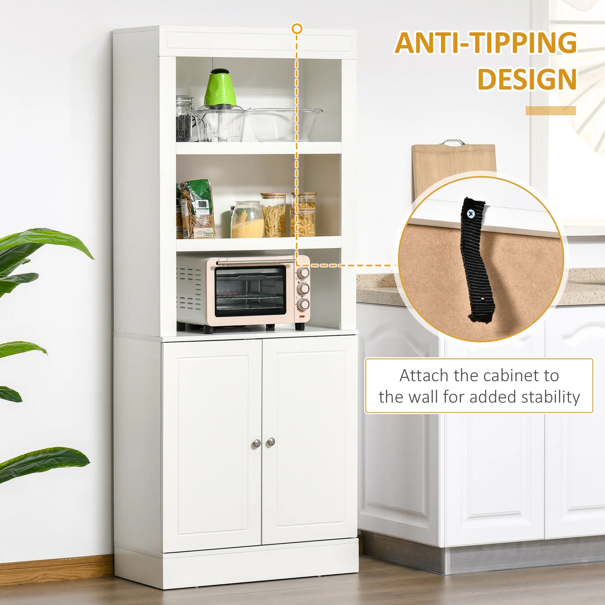 Modern Kitchen Cupboard, Storage Cabinet with Adjustable Shelves, White