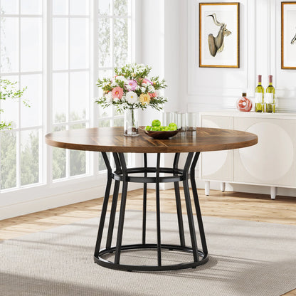 round Dining Table for 4 People, Circle Dining Room Table with Metal Base, 47.2-Inch round Kitchen Dinner Table