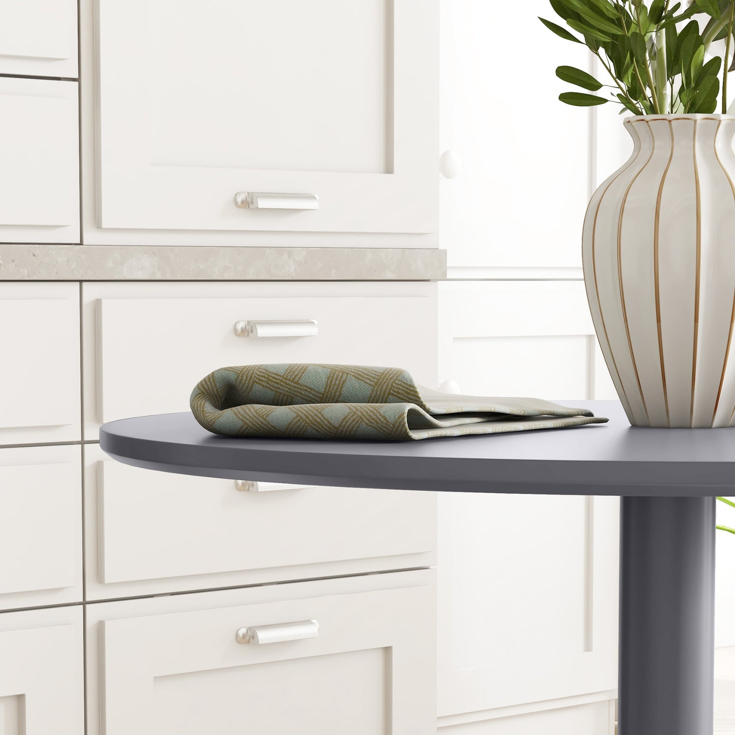 Round Dining Table, Modern Kitchen Table with Steel Base