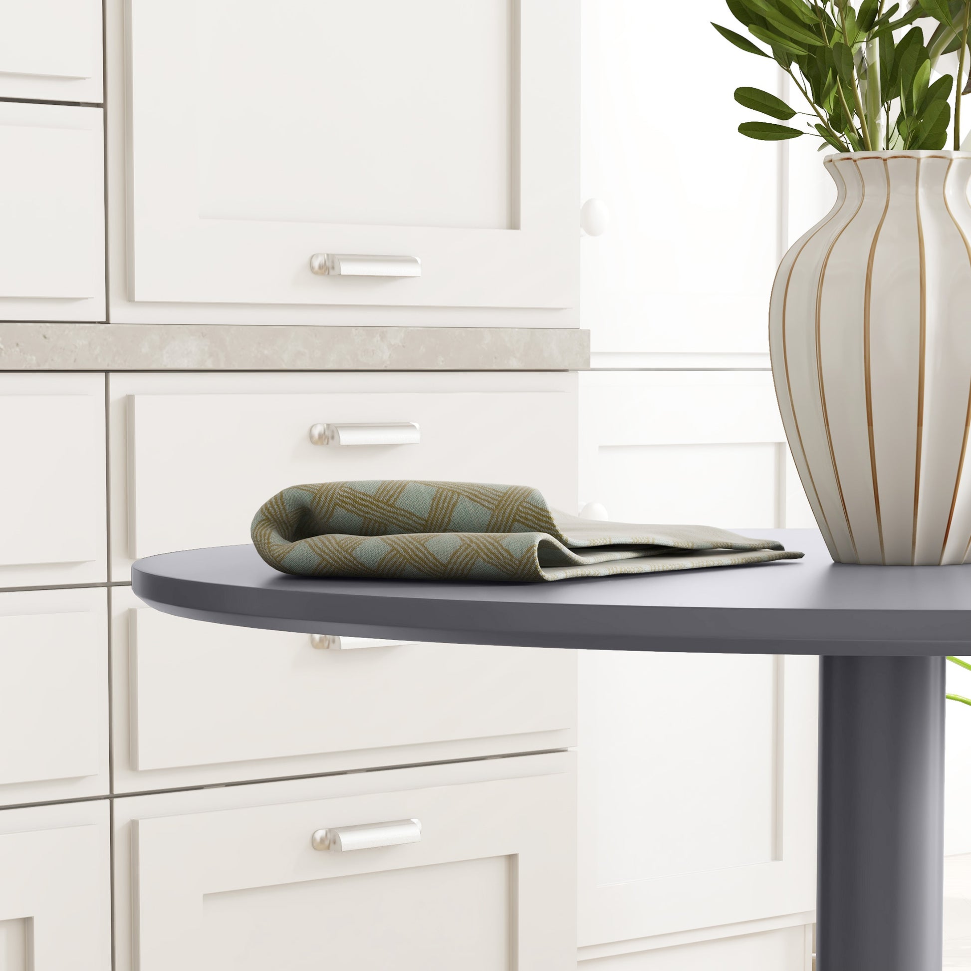 Round Dining Table, Modern Kitchen Table with Steel Base
