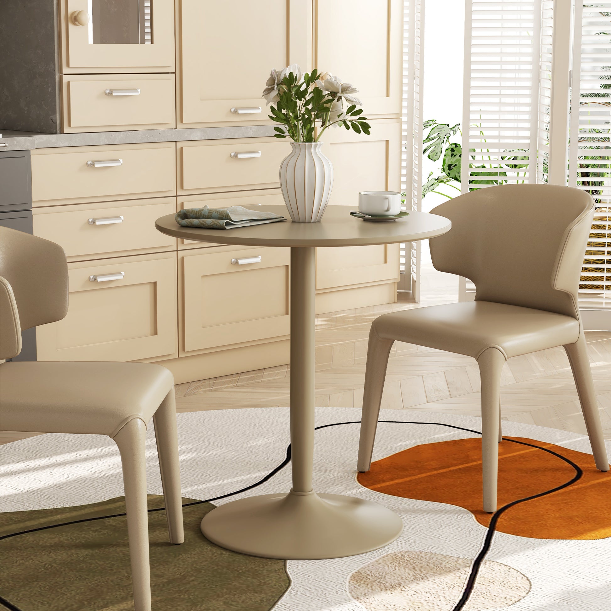 Round Dining Table, Modern Kitchen Table with Steel Base