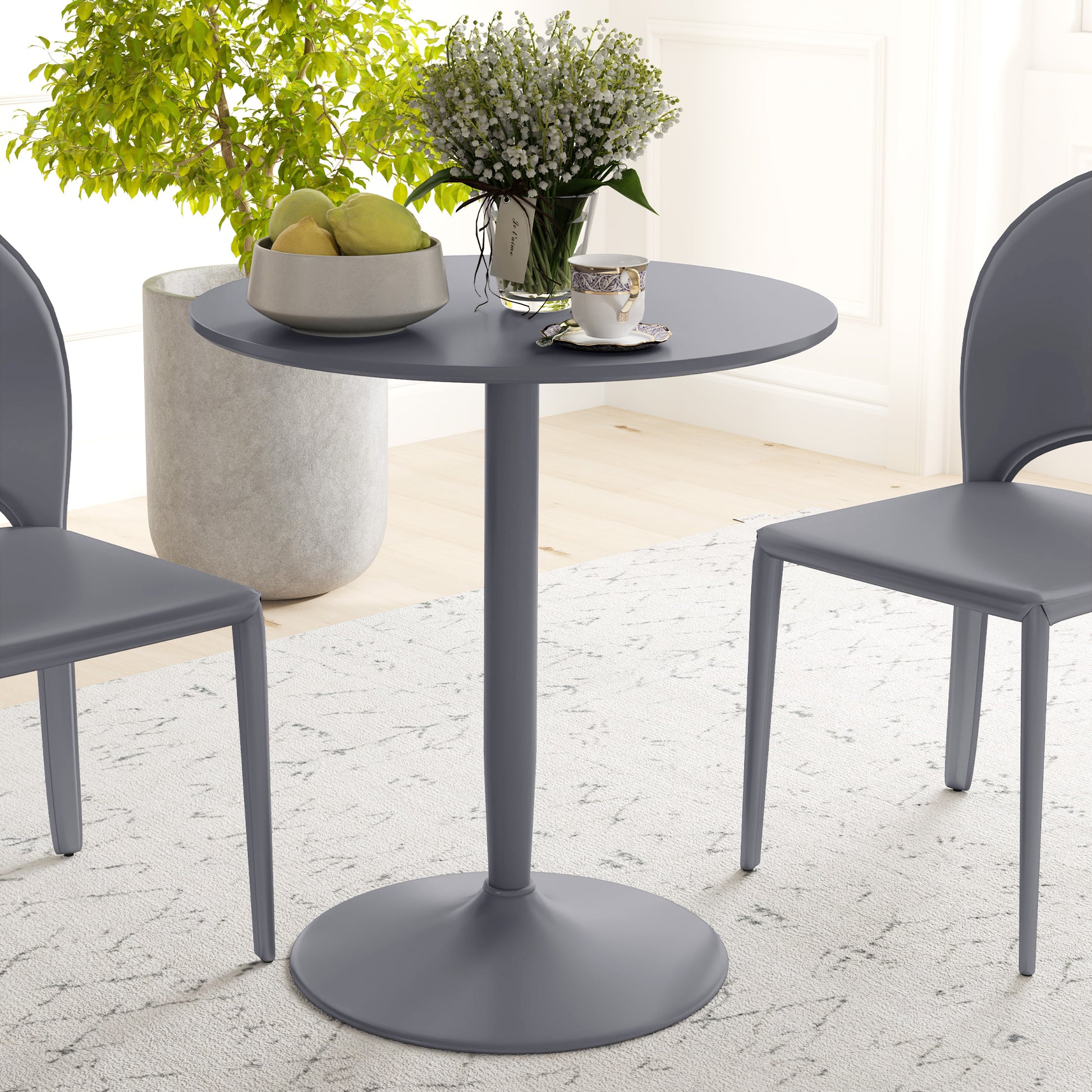 Round Dining Table, Modern Kitchen Table with Steel Base