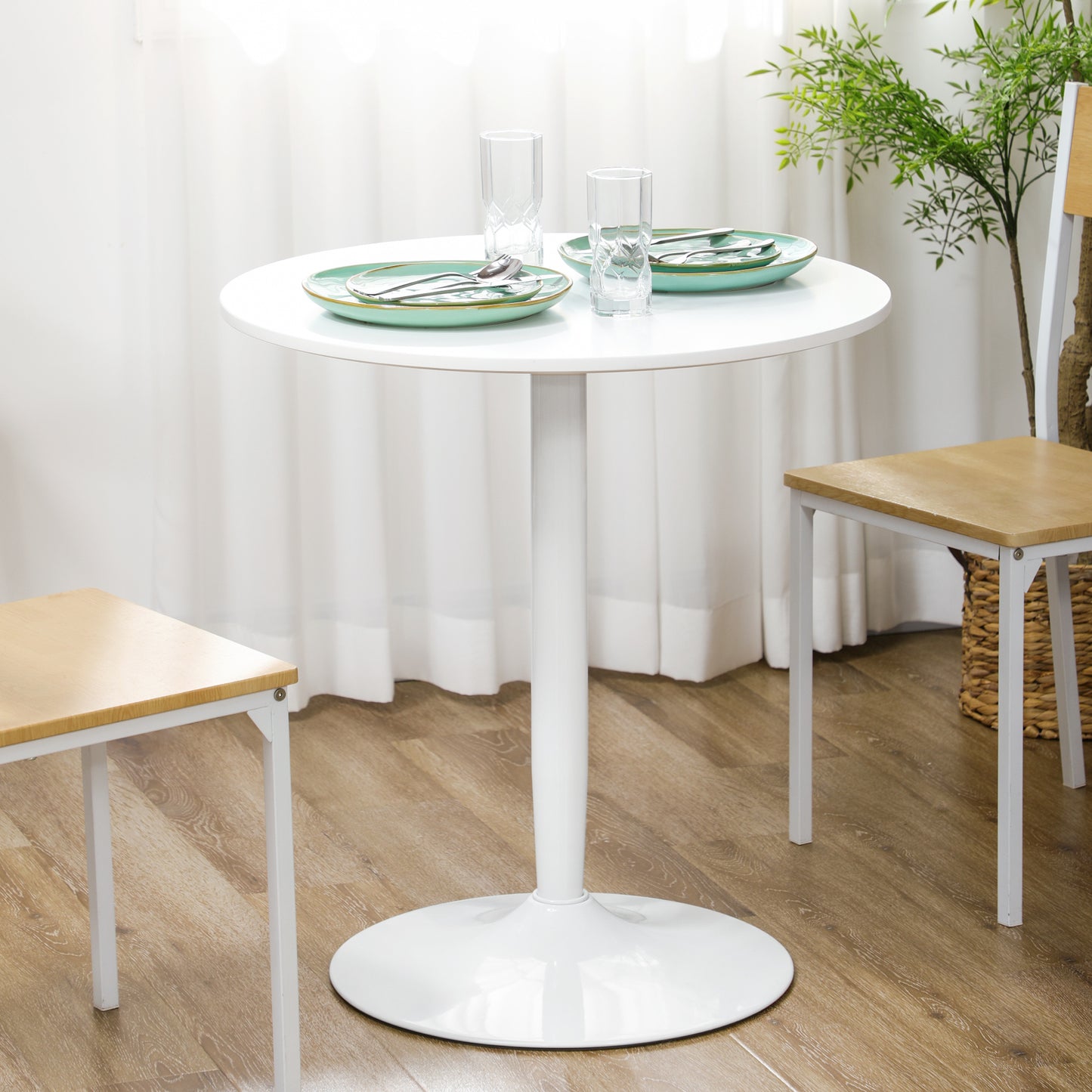 Round Dining Table, Modern Kitchen Table with Steel Base