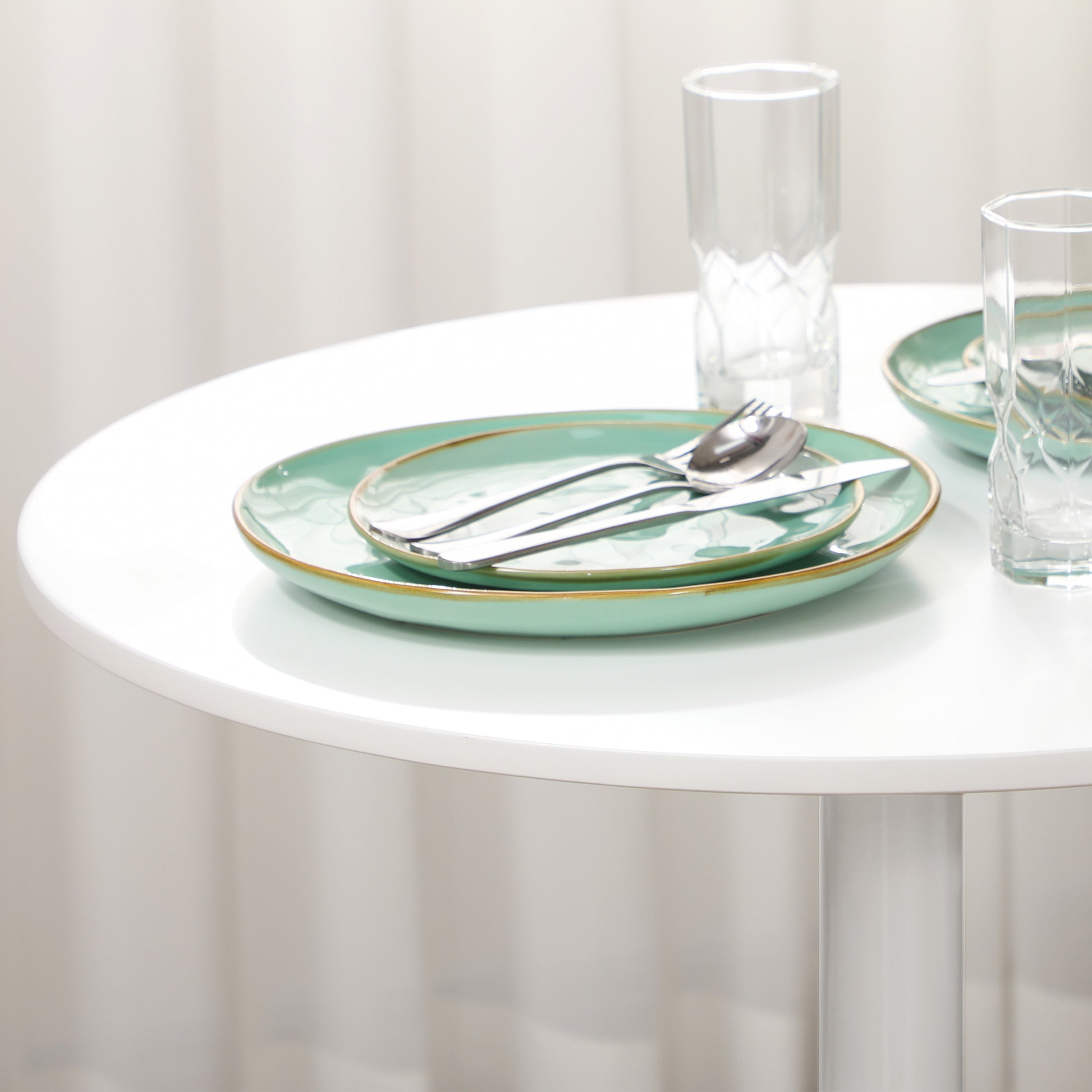 Round Dining Table, Modern Kitchen Table with Steel Base