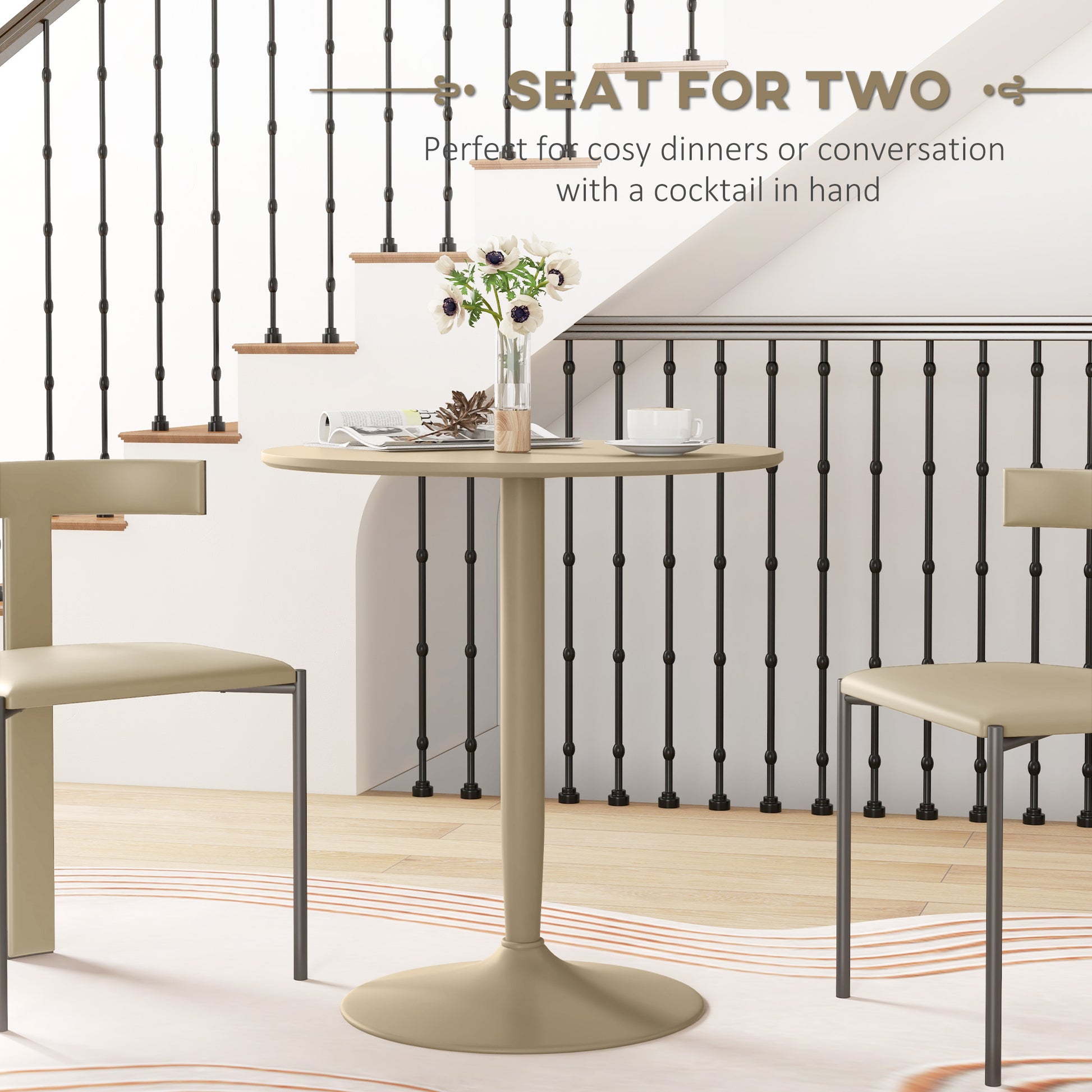 Round Dining Table, Modern Kitchen Table with Steel Base