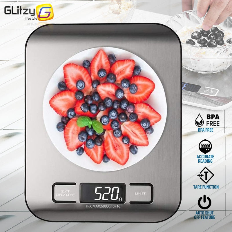 Digital Kitchen Scale 5kg/10kg Food Multi-Function 304 Stainless Steel Balance LCD Display Measuring Grams Ounces Cooking Baking-1