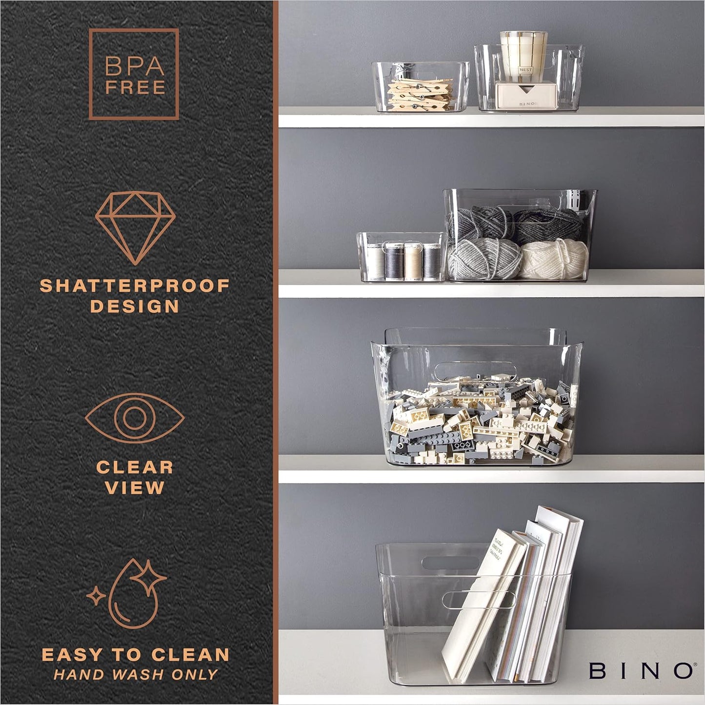 | Plastic Storage Bins, Large - 2 Pack, Clear | the SOHO COLLECTION | Pantry Organizers and Storage Containers | Fridge Organizer Bins | Kitchen Cabinet Organizer | Medicine Cabinet Bin