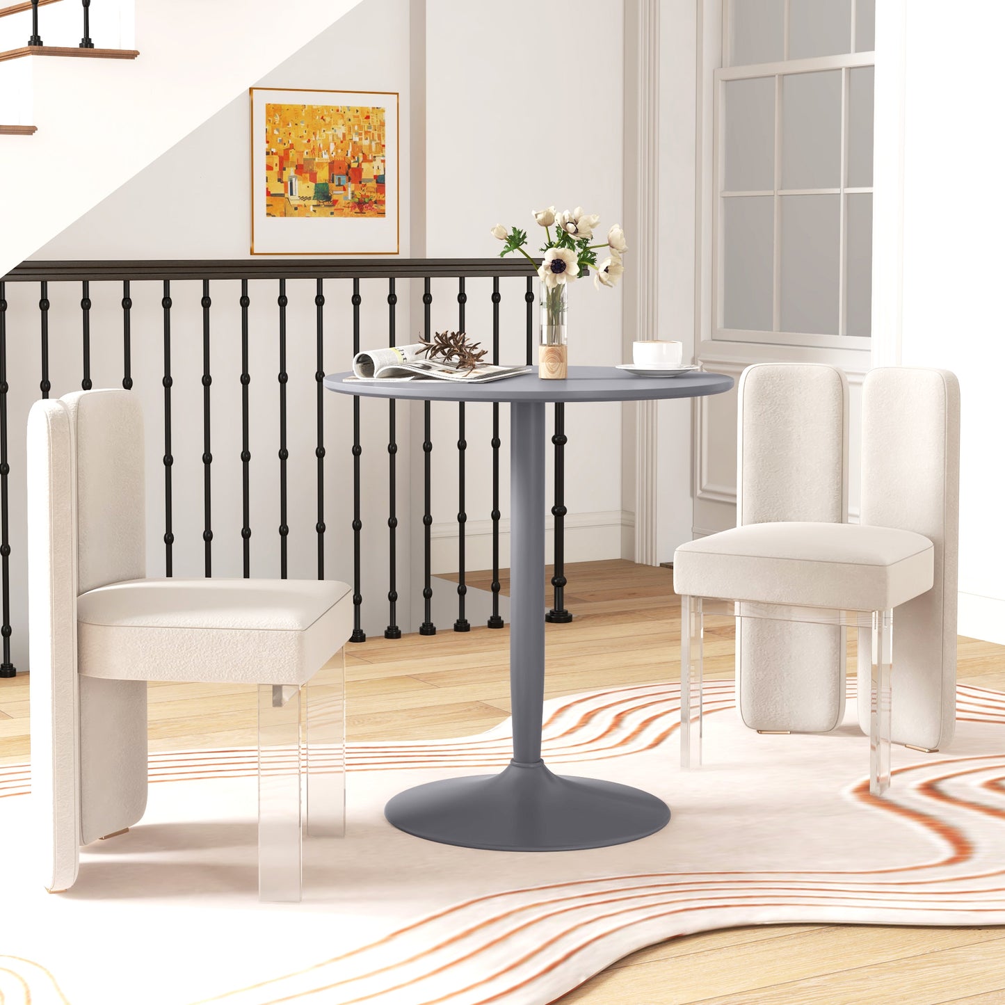 Round Dining Table, Modern Kitchen Table with Steel Base