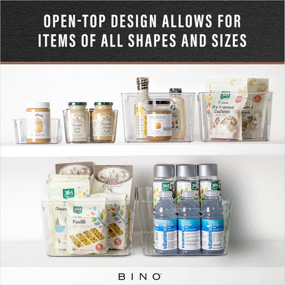 | Plastic Storage Bins, Large - 2 Pack, Clear | the SOHO COLLECTION | Pantry Organizers and Storage Containers | Fridge Organizer Bins | Kitchen Cabinet Organizer | Medicine Cabinet Bin