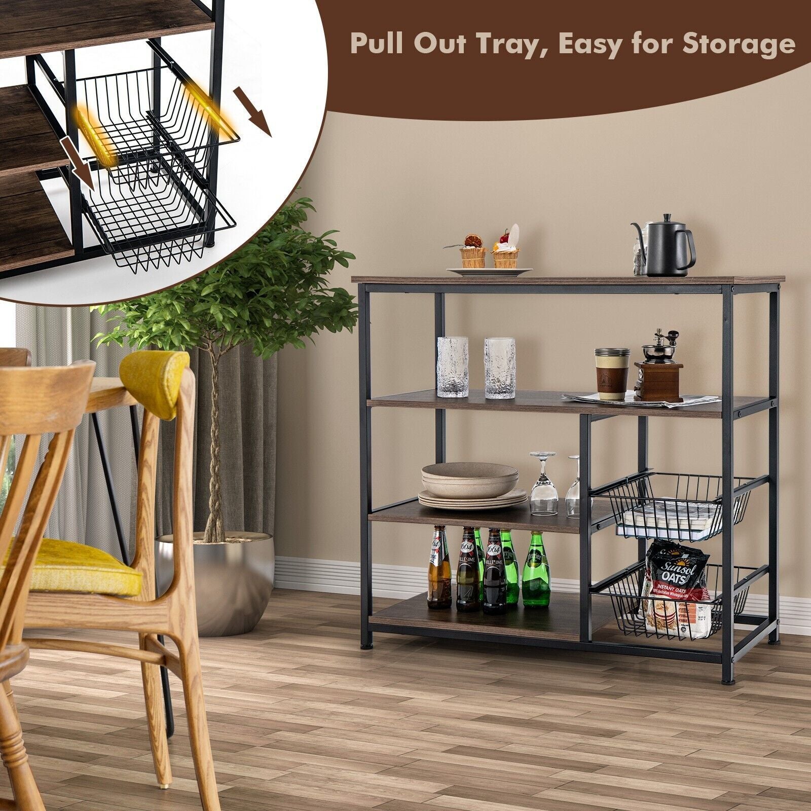 Industrial Kitchen Baker'S Rack with 2 Wire Baskets