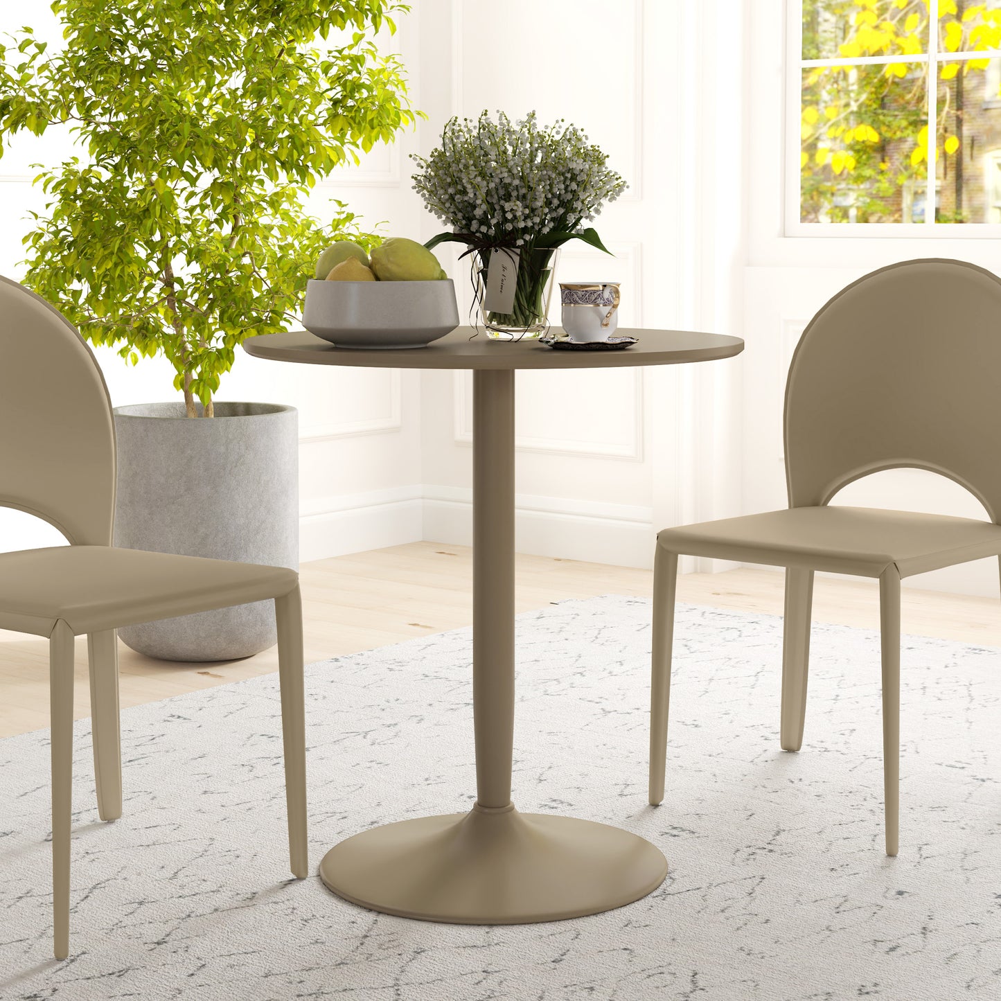 Round Dining Table, Modern Kitchen Table with Steel Base
