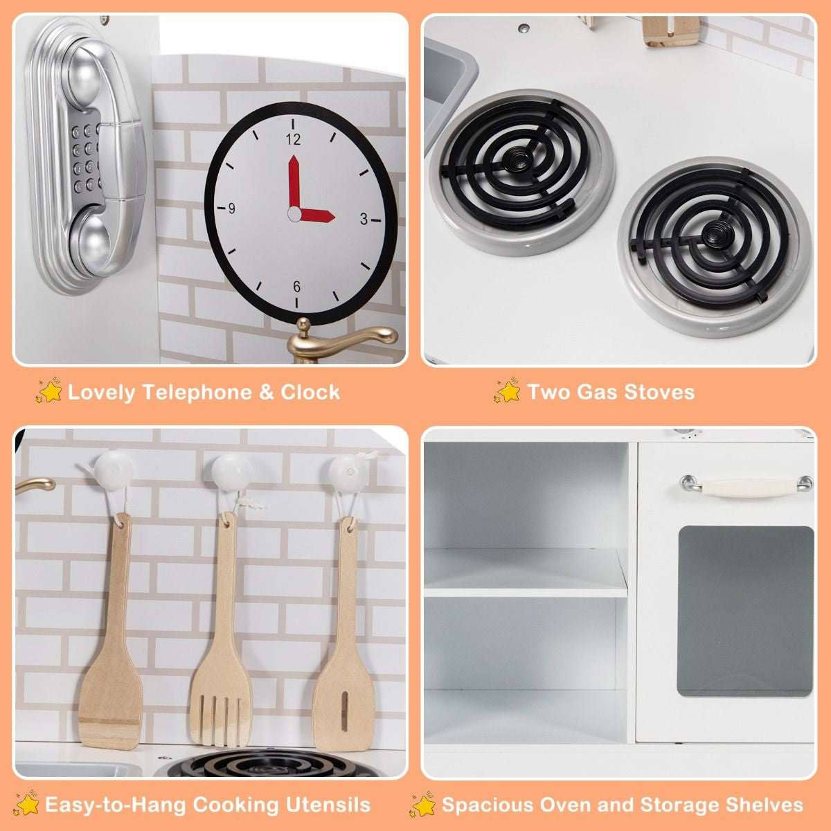 Wooden Kitchen Playset with Cookware Accessories and Faucet