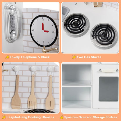 Wooden Kitchen Playset with Cookware Accessories and Faucet