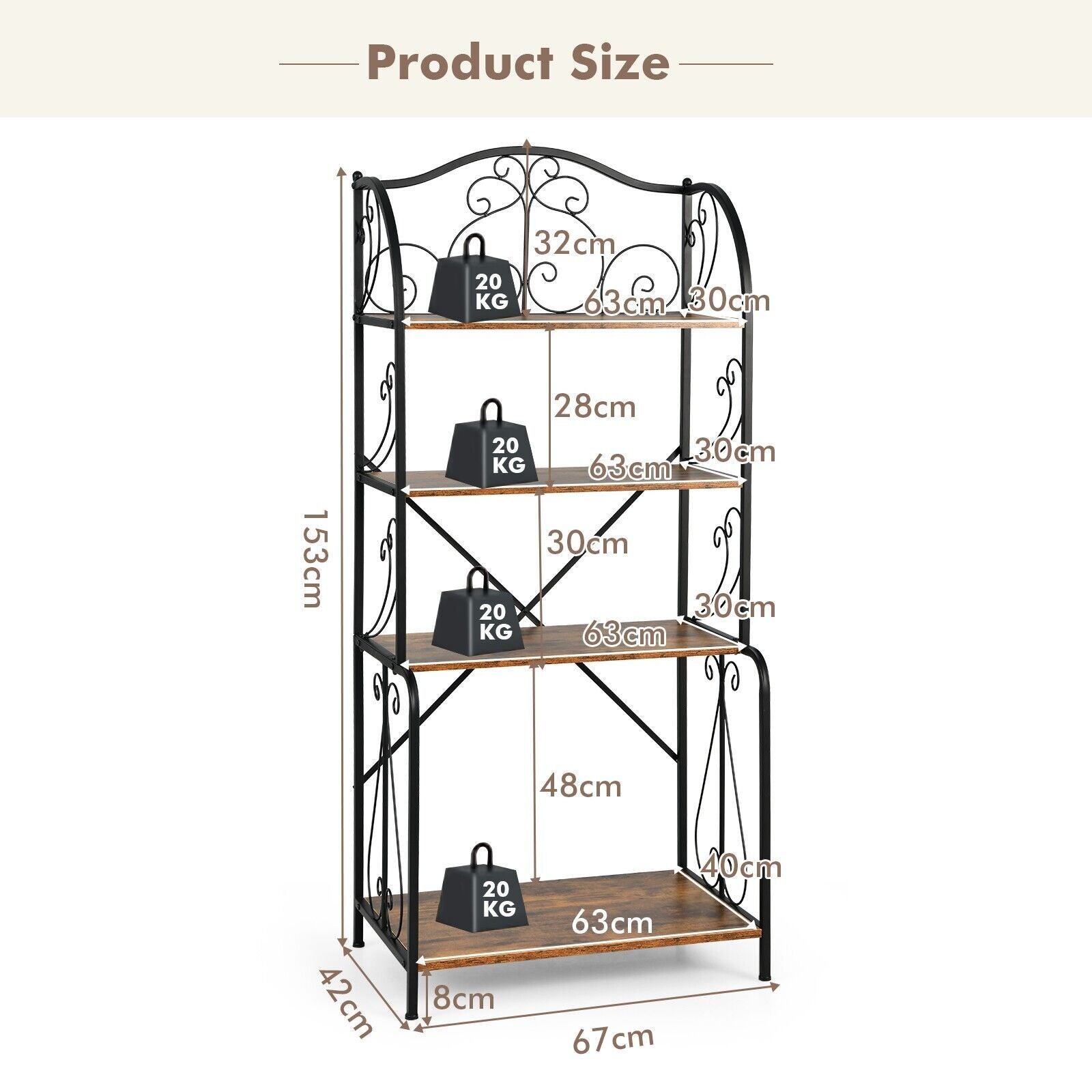 4-Tier Industrial Kitchen Frreestanding Baker Rack