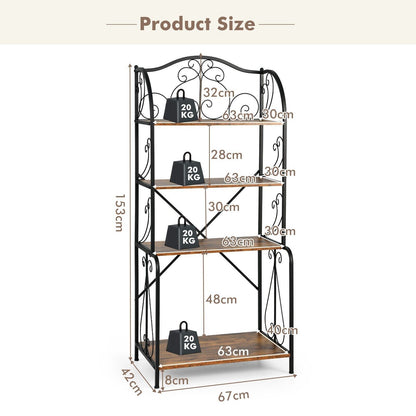 4-Tier Industrial Kitchen Frreestanding Baker Rack