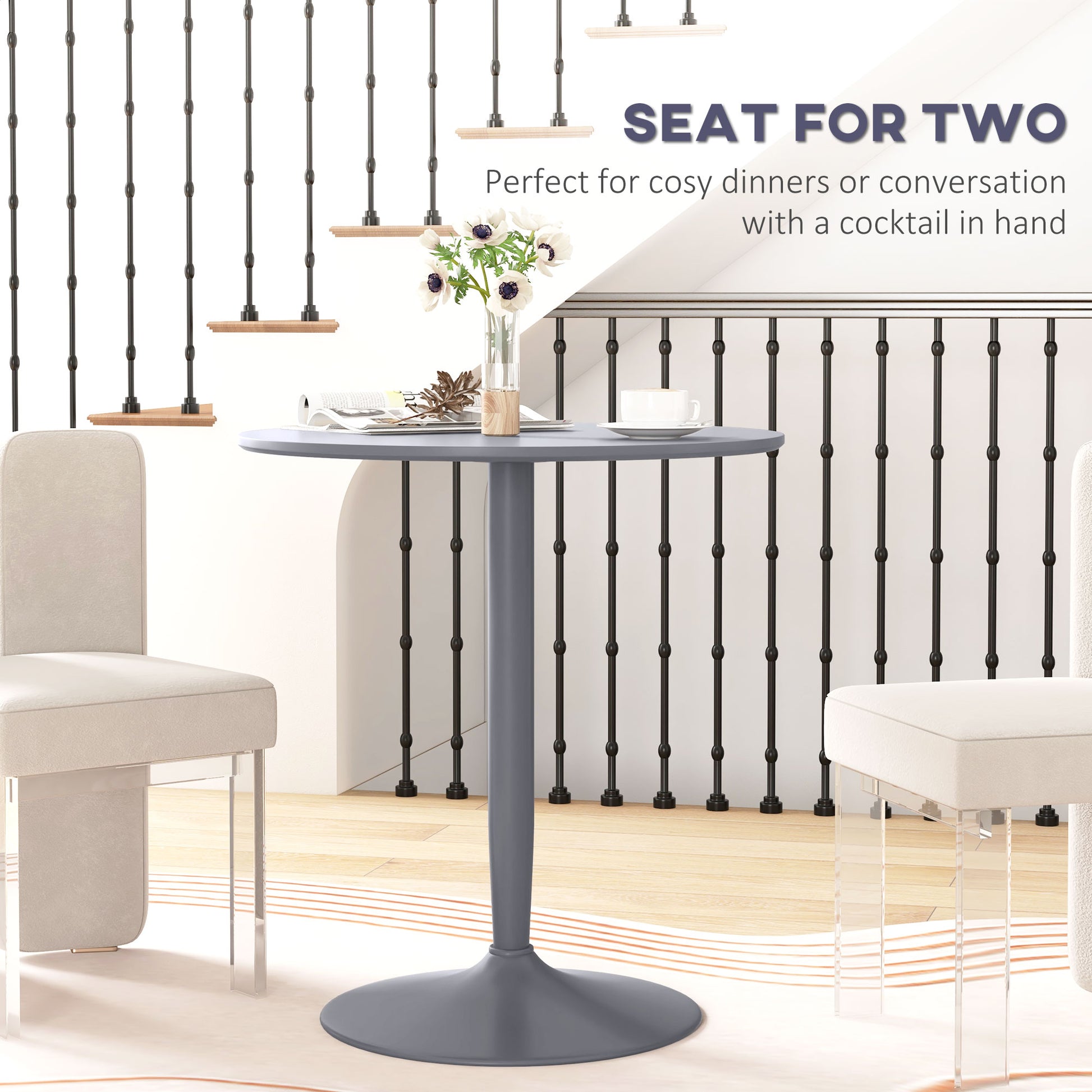 Round Dining Table, Modern Kitchen Table with Steel Base