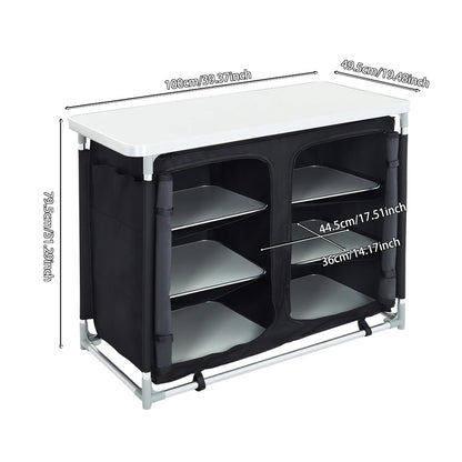 Outdoor Camping Kitchen Dining Table, Outdoor Cooking Table, Portable Kitchen Storage Cabinet Foldable Cabinet