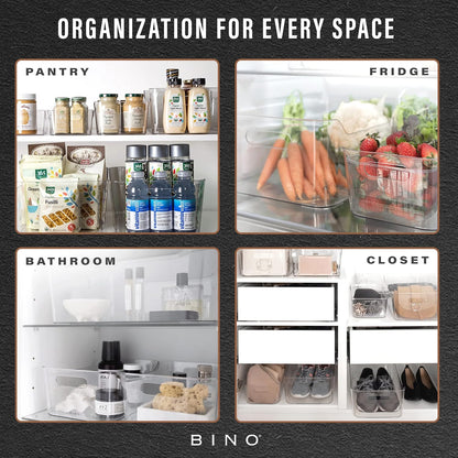 | Plastic Storage Bins, Large - 2 Pack, Clear | the SOHO COLLECTION | Pantry Organizers and Storage Containers | Fridge Organizer Bins | Kitchen Cabinet Organizer | Medicine Cabinet Bin