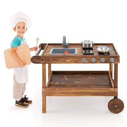 COSTWAY Kids Outdoor Movable Kitchen Robust Toddlers Educational Play Kitchen