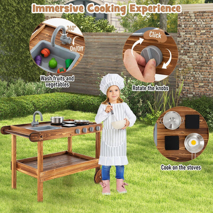 COSTWAY Kids Outdoor Movable Kitchen Robust Toddlers Educational Play Kitchen