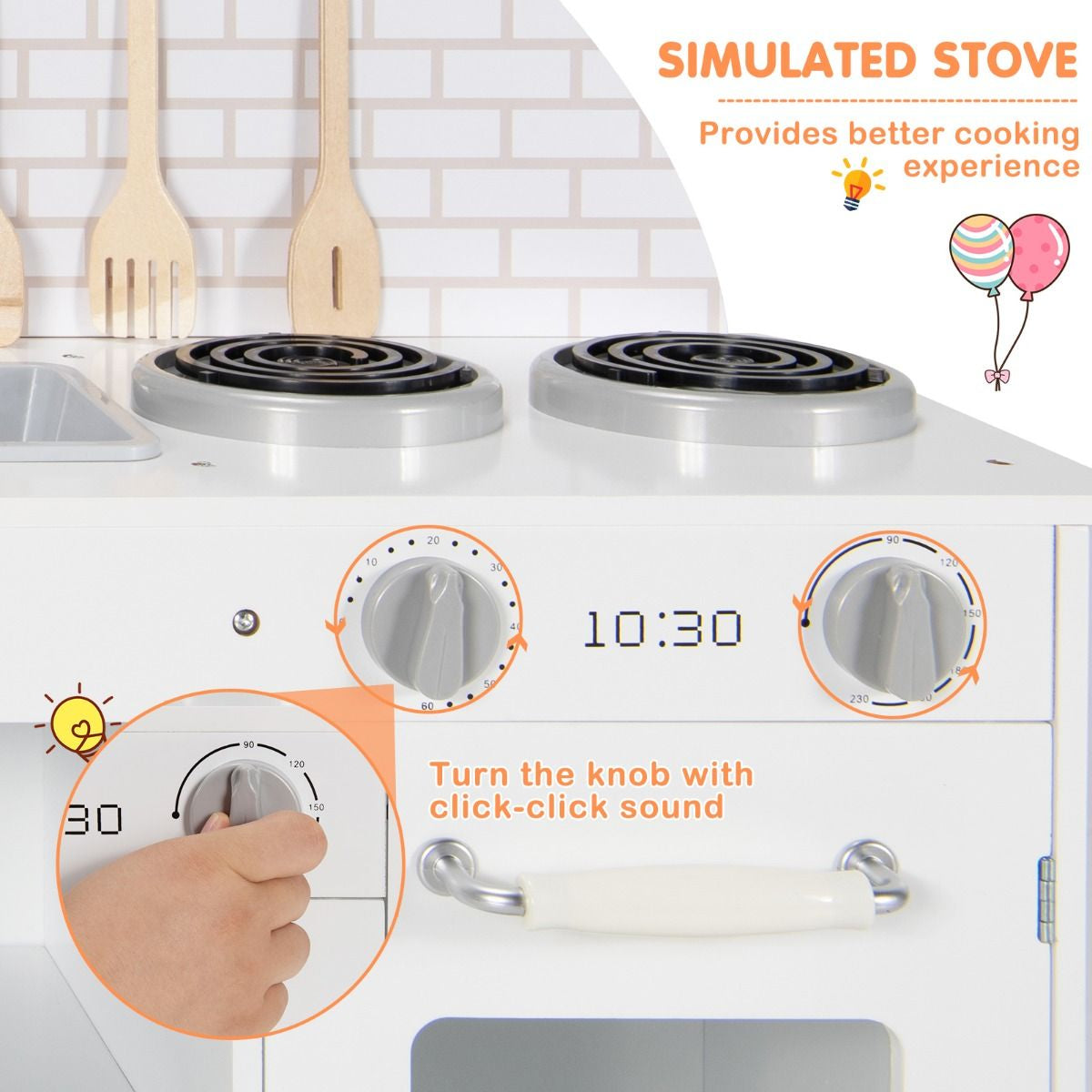 Wooden Kitchen Playset with Cookware Accessories and Faucet