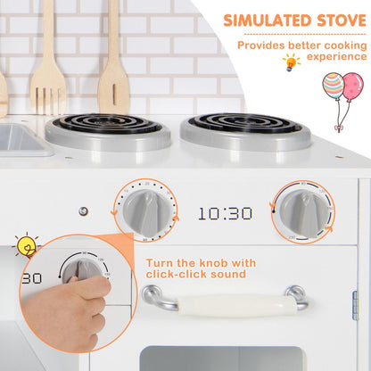 Wooden Kitchen Playset with Cookware Accessories and Faucet