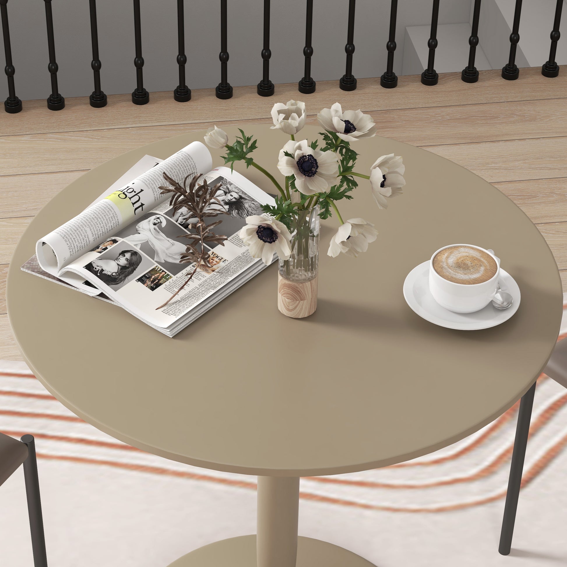 Round Dining Table, Modern Kitchen Table with Steel Base